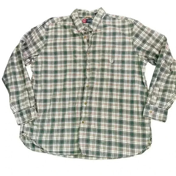 CHAPS Men's XXL  Green Tan Plaid Long Sleeve Button-Down Shirt - Picture 1 of 7